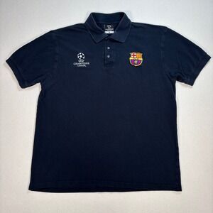 FC Barcelona Champions League Polo‎ Shirt Men's XL Black Dark Navy Embroidery
